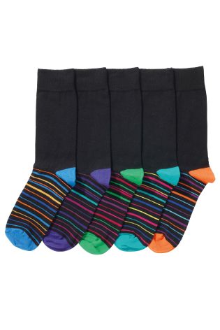 Black Stripe Footbed Socks Five Pack